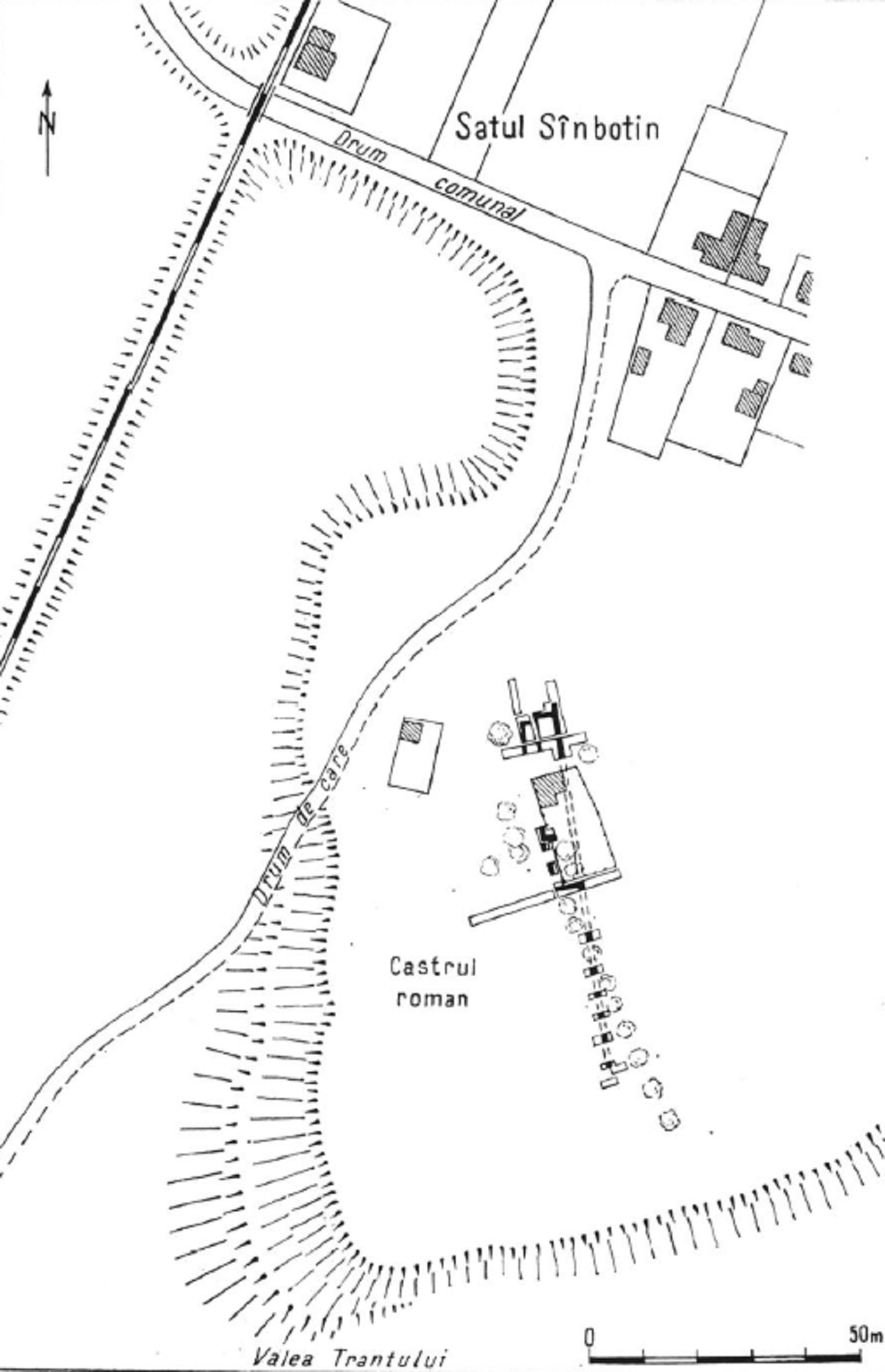 Sânbotin (Castra Traiana) - planul săpăturilor arheologice (Tudor et al. 1970, 246, fig. 1)