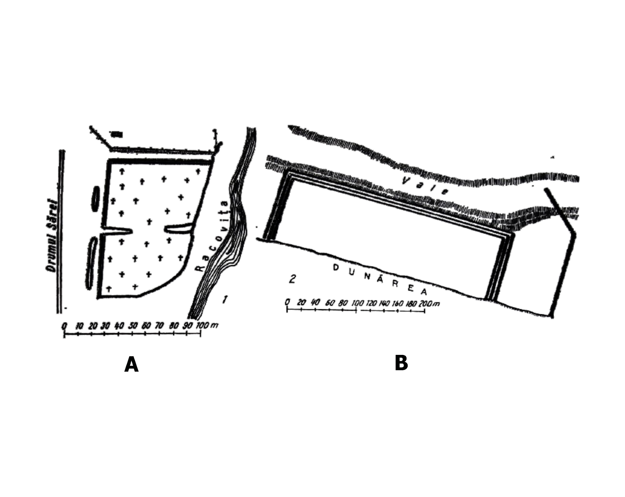Islaz - castrele de la Islaz Racovița (A) și Islaz Vedea (B) (Tudor 1978, 278, fig. 75/1-2)